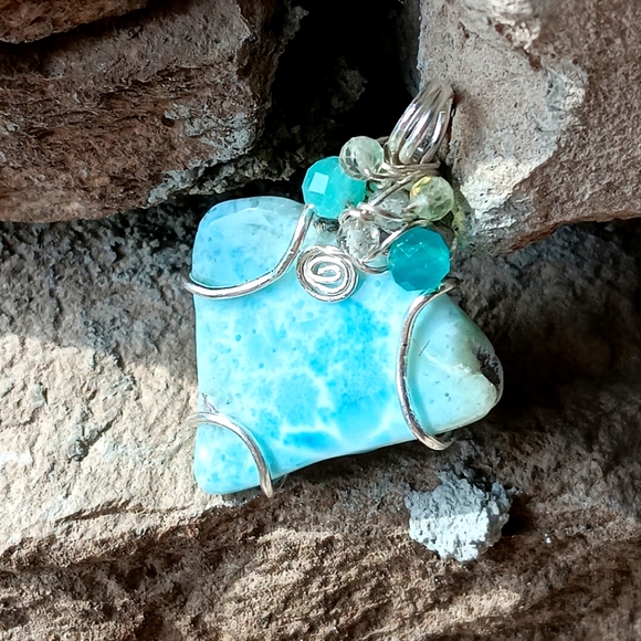 Large Larimar Pendant Sterling Silver Extraordinary Shape - Picture 15 of 15